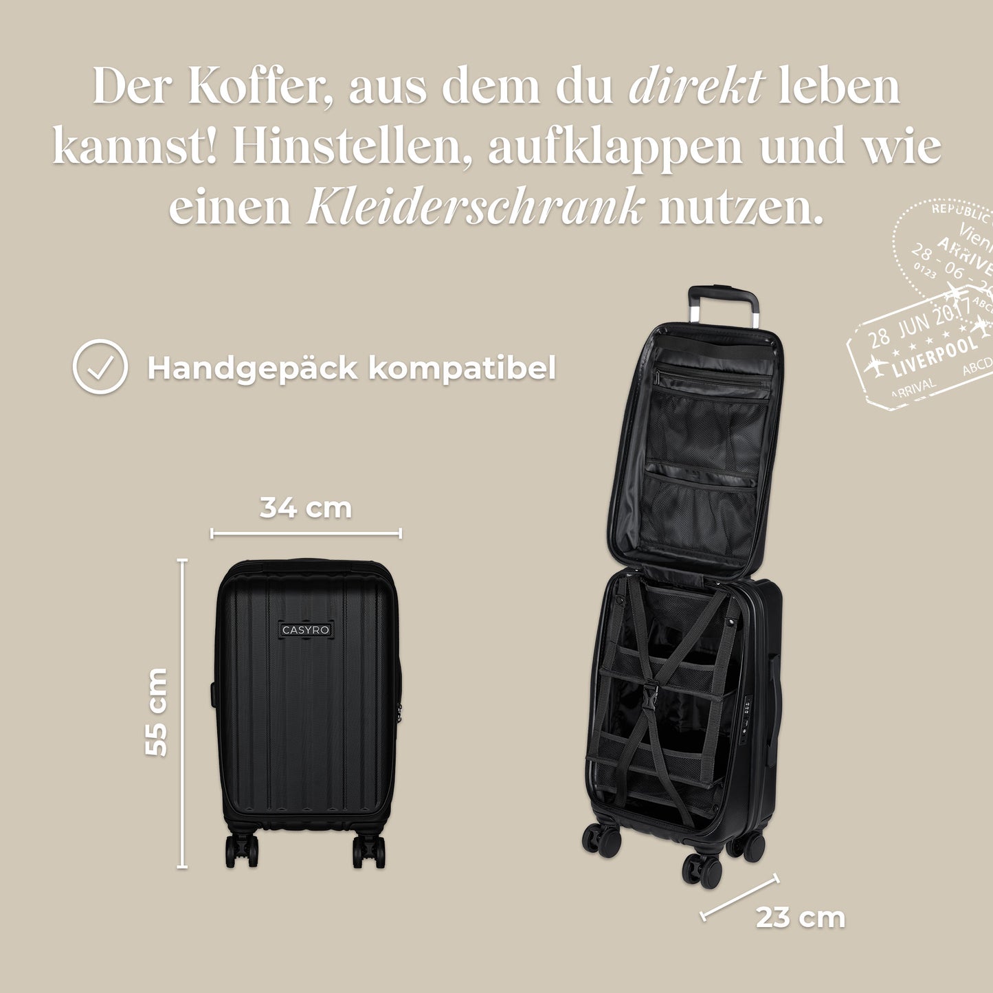 CASYRO Schrankkoffer Produktbild Grösse und Dimensionen Handgepäck