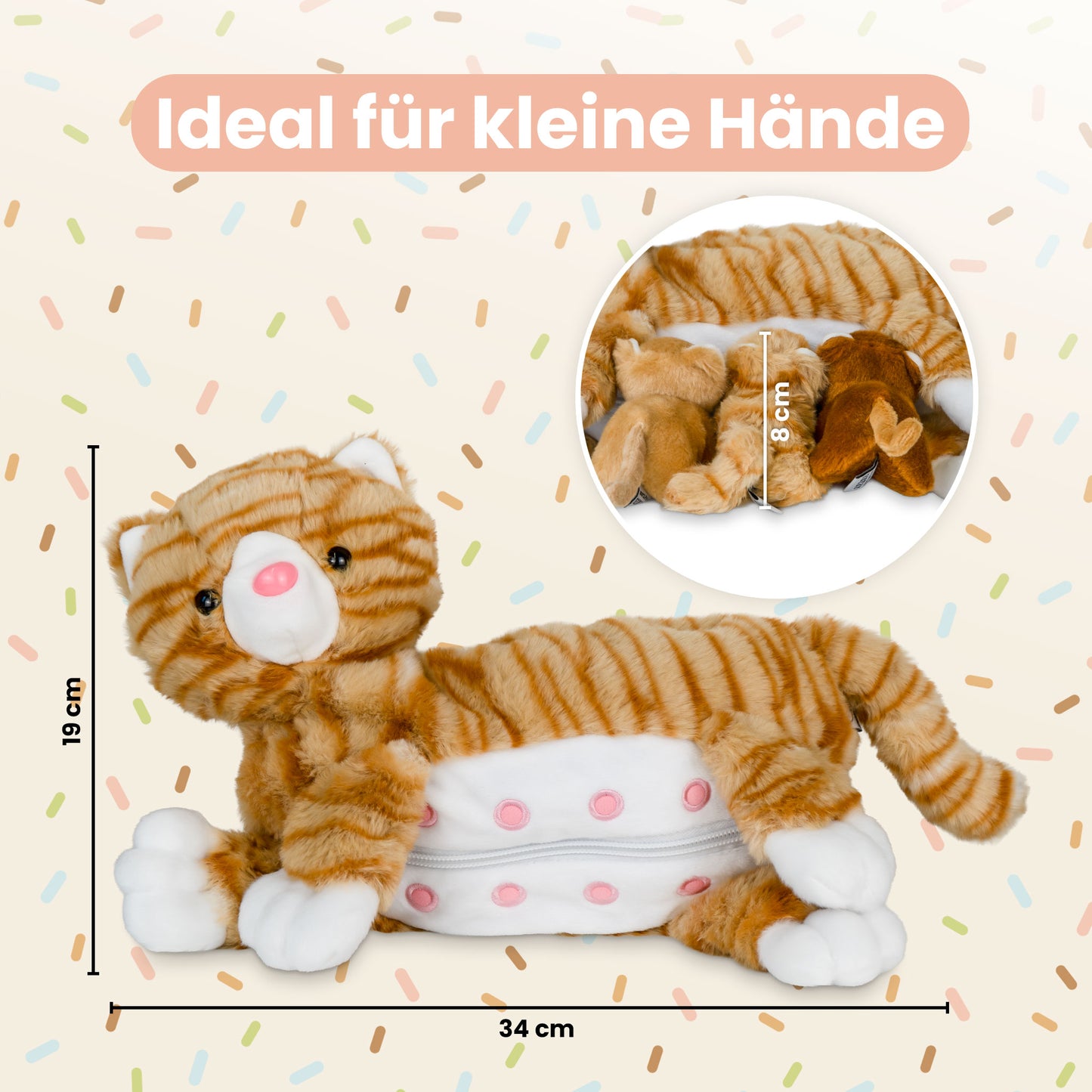 Mamanimals Kuscheltier Set Mama Katze und Babys Orange