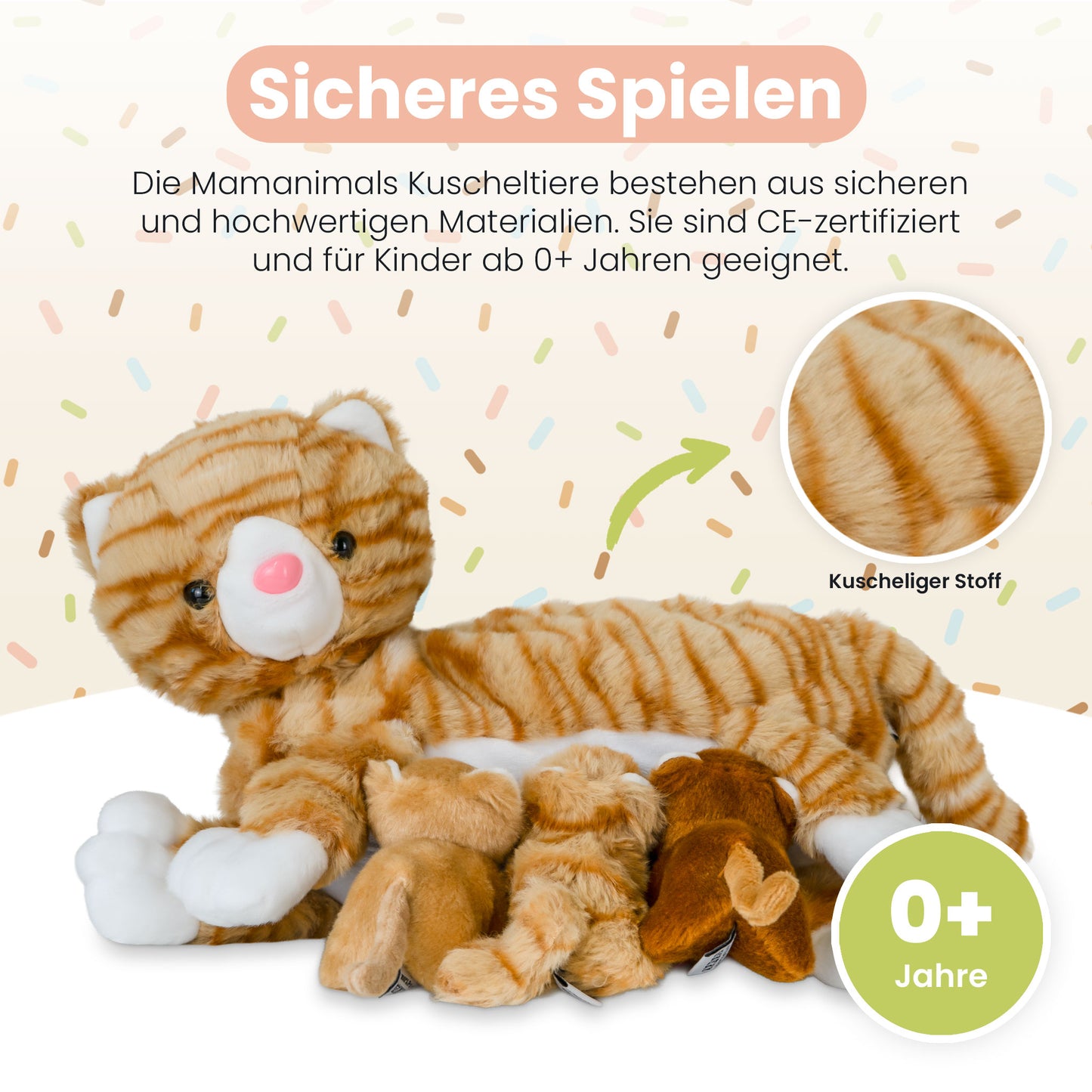 Mamanimals Kuscheltier Set Mama Katze und Babys Orange